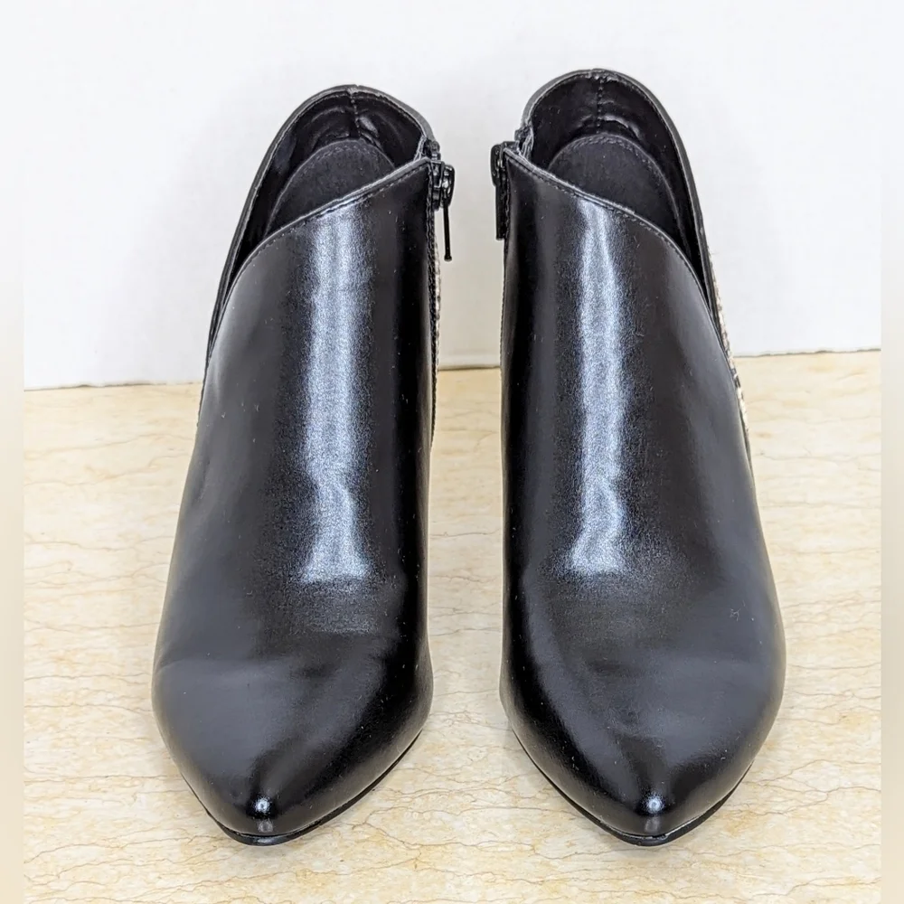 The Limited Nadalie Bootie Black Faux Snakeskin Open Side Pointed Toe Heeled - Picture 2 of 13